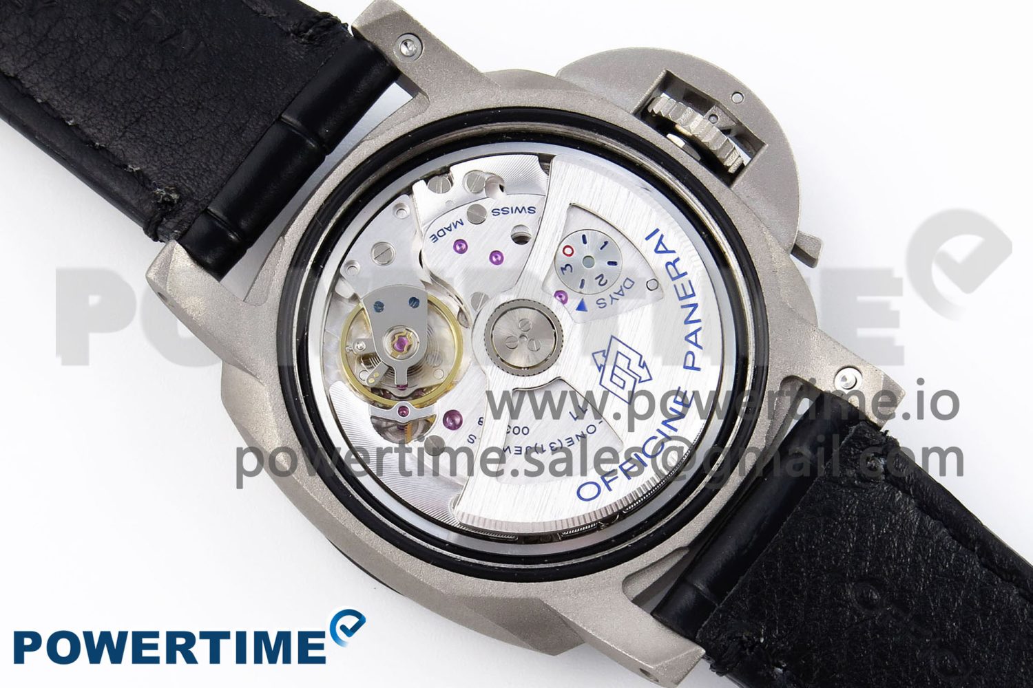 PAM1279 X LUMINOR GMT 42MM TITANIUM VSF 1:1 BEST EDITION BLUE DIAL ON BLACK LEATHER STRAP P.9011 SUPER CLONE - Image 9