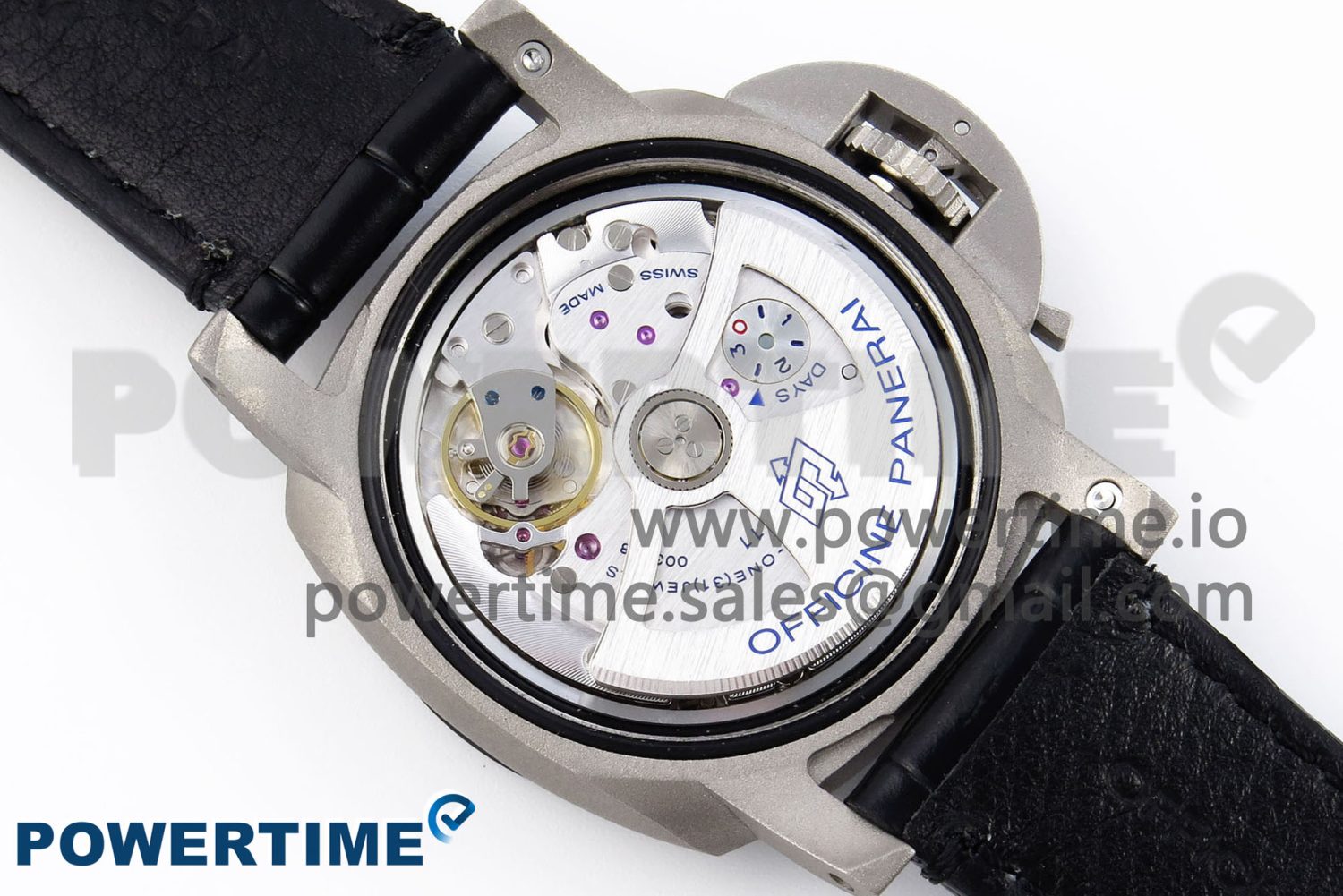 PAM1096 W LUMINOR GMT 42MM TITANIUM VSF 1:1 BEST EDITION BLACK DIAL ON BLACK LEATHER STRAP P.9011 SUPER CLONE - Image 9