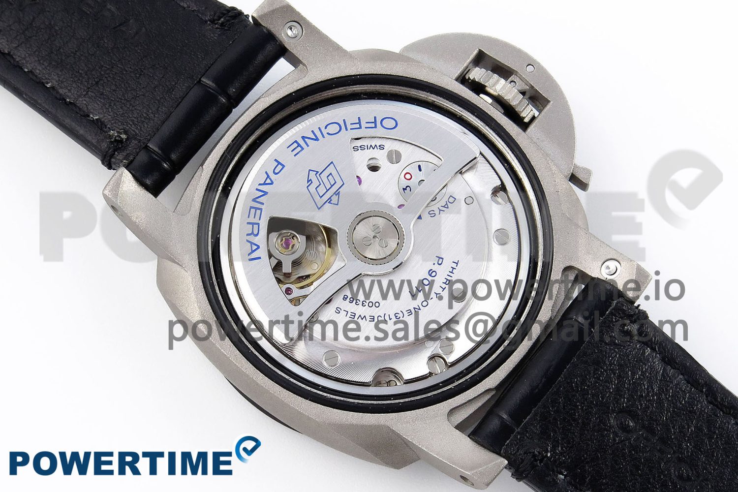 PAM1096 W LUMINOR GMT 42MM TITANIUM VSF 1:1 BEST EDITION BLACK DIAL ON BLACK LEATHER STRAP P.9011 SUPER CLONE - Image 10