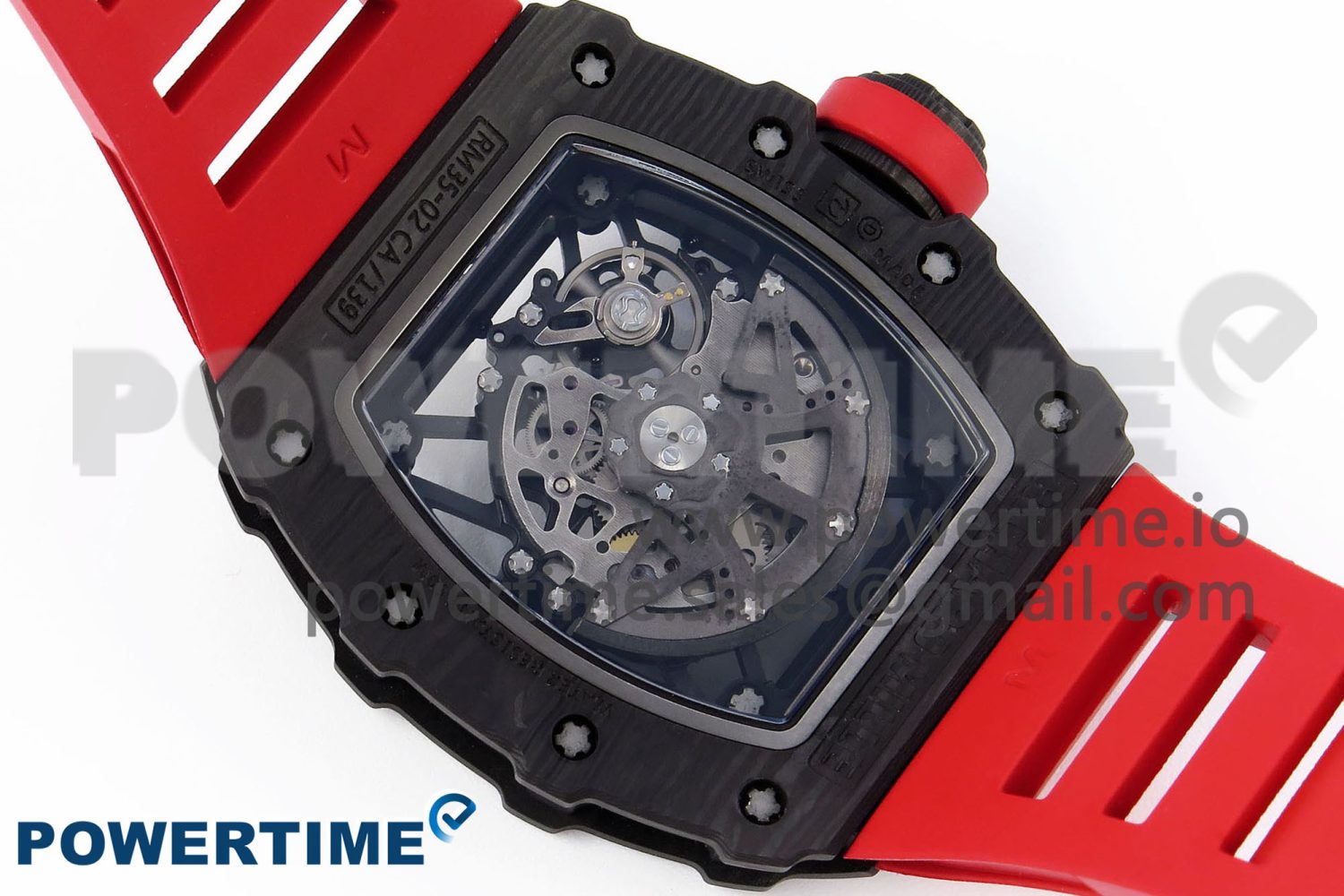 RM035 BLACK CARBON SONIC BEST EDITION SKELETON DIAL ON RED RUBBER STRAP CLONE RMUL2 - Image 8