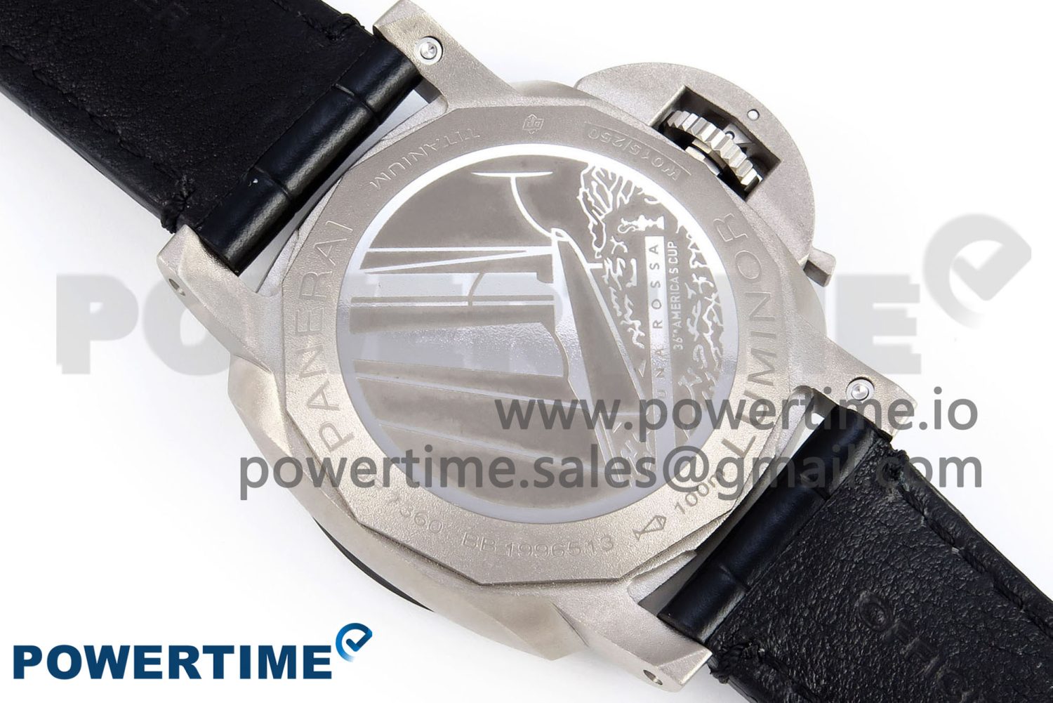 PAM1096 W LUMINOR GMT 42MM TITANIUM VSF 1:1 BEST EDITION BLACK DIAL ON BLACK LEATHER STRAP P.9011 SUPER CLONE - Image 8