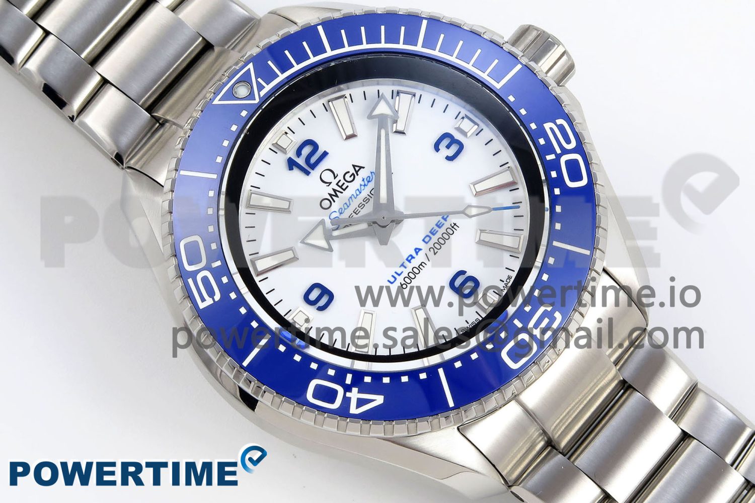 Seamaster 6000M Ultra Deep SS TF 1:1 Best Edition White Dial Blue Ceramic Bezel on SS Bracelet A2824 - Image 3