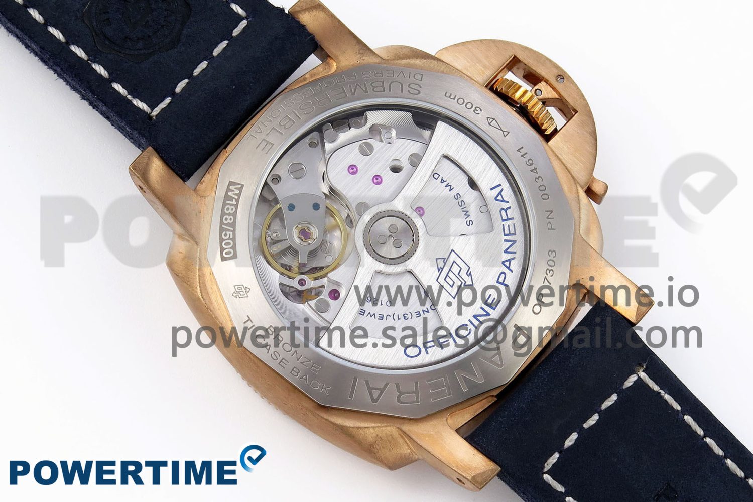 PAM1074 W BRONZO VSF 1:1 BEST EDITION BLUE DIAL ON BLUE CALFSKIN STRAP P.900 CLONE - Image 9