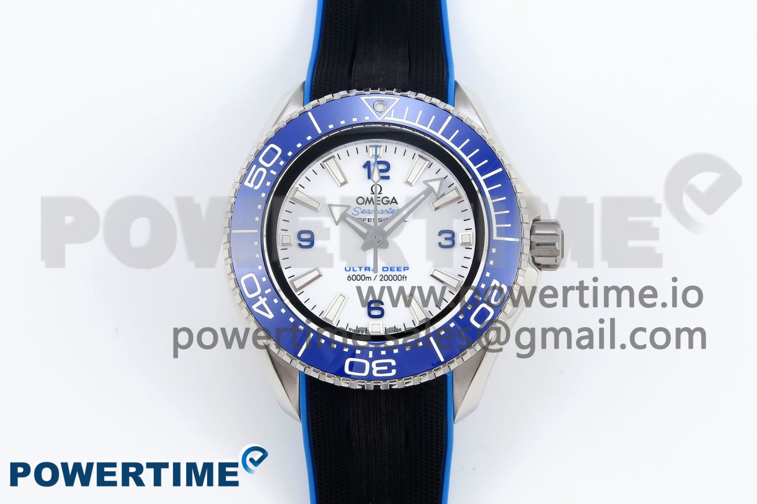 Seamaster 6000M Ultra Deep SS TF 1:1 Best Edition White Dial Blue Ceramic Bezel on Black Rubber Strap A2824 - Image 1