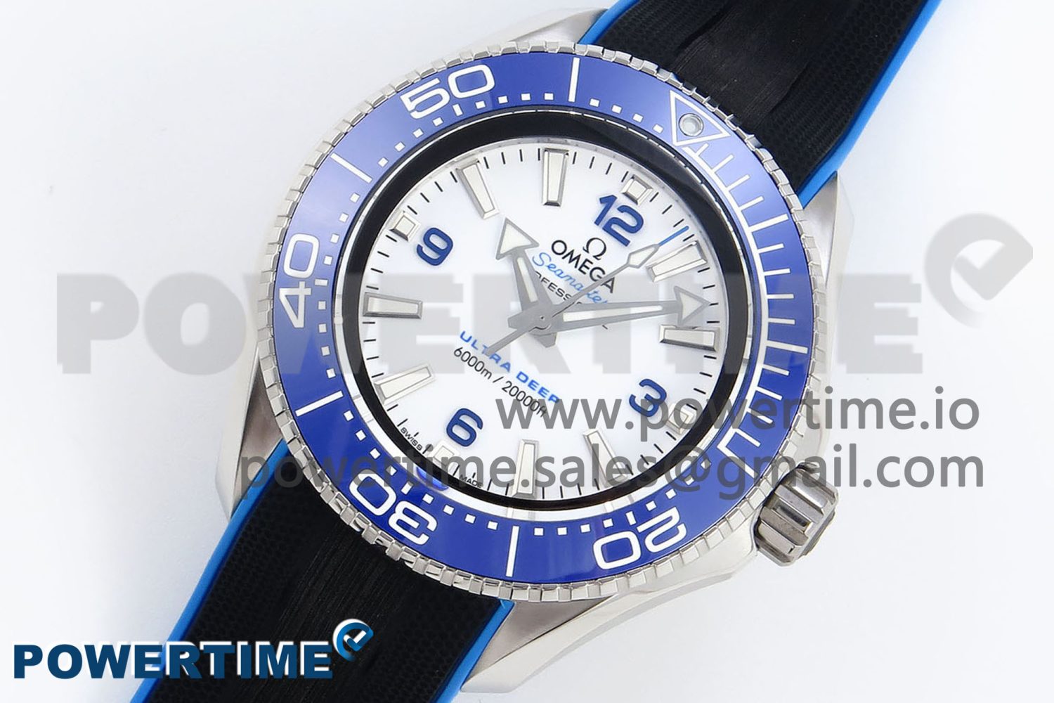 Seamaster 6000M Ultra Deep SS TF 1:1 Best Edition White Dial Blue Ceramic Bezel on Black Rubber Strap A2824 - Image 2