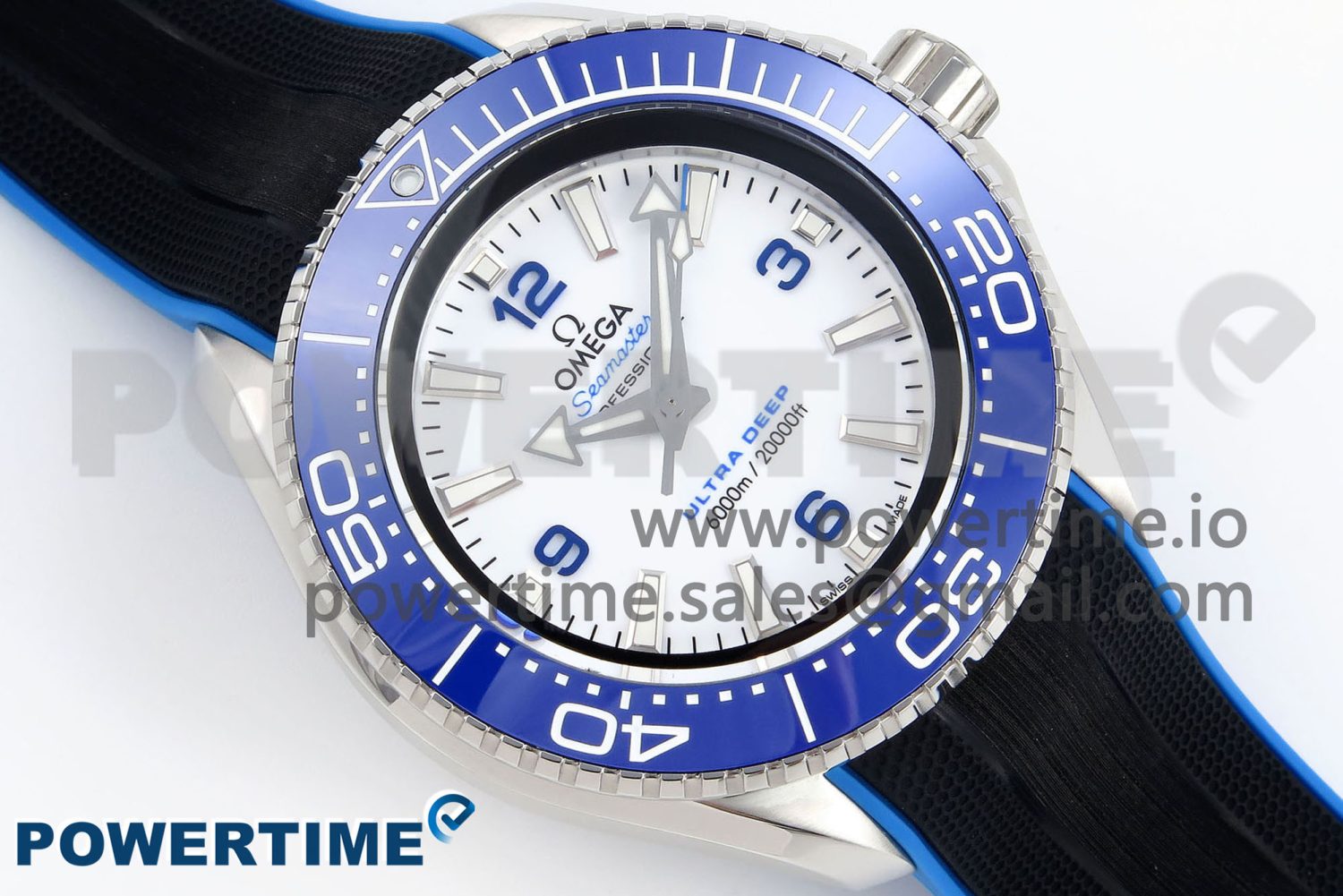 Seamaster 6000M Ultra Deep SS TF 1:1 Best Edition White Dial Blue Ceramic Bezel on Black Rubber Strap A2824 - Image 3