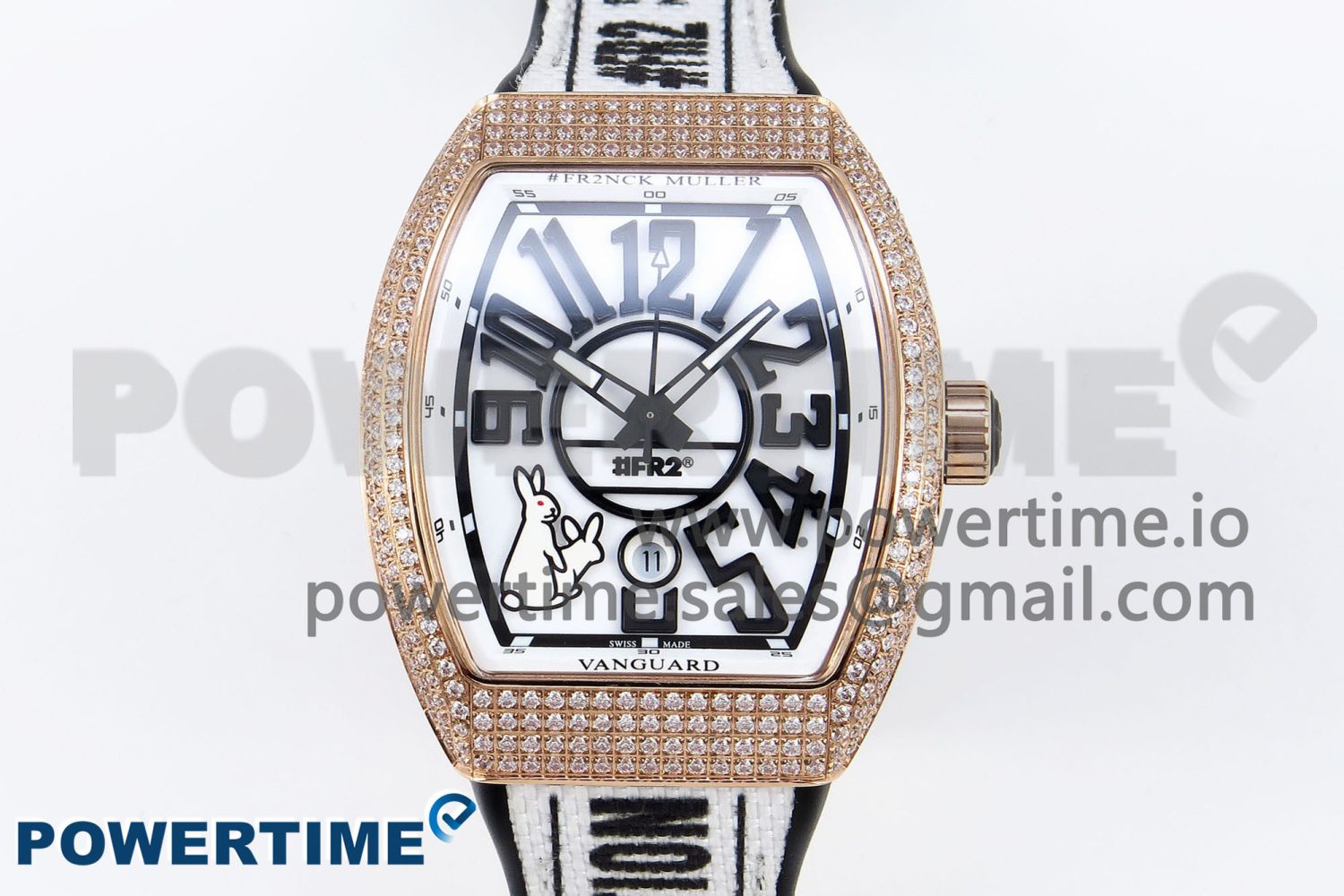 #FR2NCK Muller Vanguard RG Full Diamonds ABF Best Edition White Dial on White Rubber Strap A2824 - Image 1