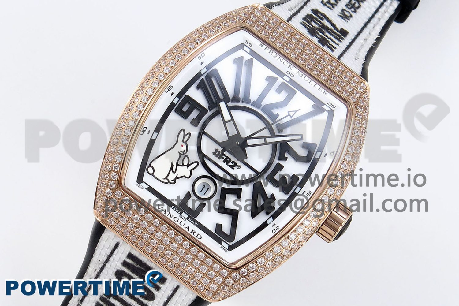 #FR2NCK Muller Vanguard RG Full Diamonds ABF Best Edition White Dial on White Rubber Strap A2824 - Image 2