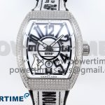 #FR2NCK Muller Vanguard SS Full Diamonds ABF Best Edition White Dial on Black Rubber Strap A2824