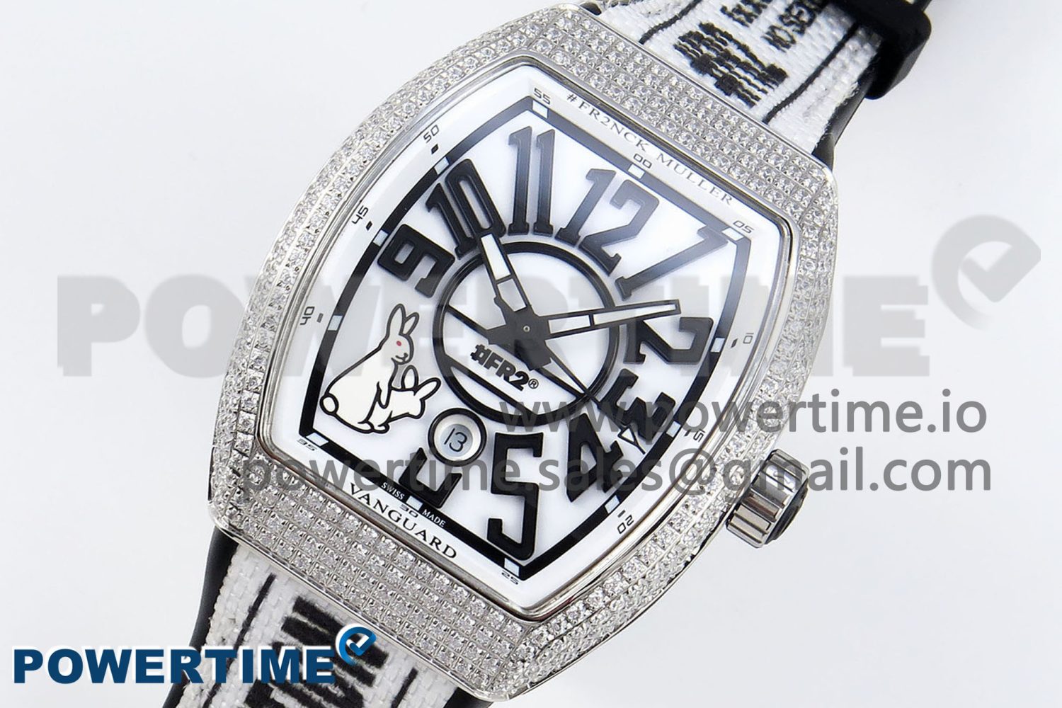 #FR2NCK Muller Vanguard SS Full Diamonds ABF Best Edition White Dial on Black Rubber Strap A2824 - Image 2