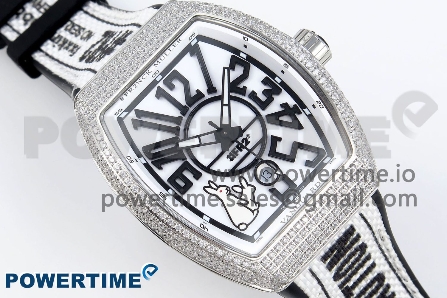 #FR2NCK Muller Vanguard SS Full Diamonds ABF Best Edition White Dial on Black Rubber Strap A2824 - Image 3