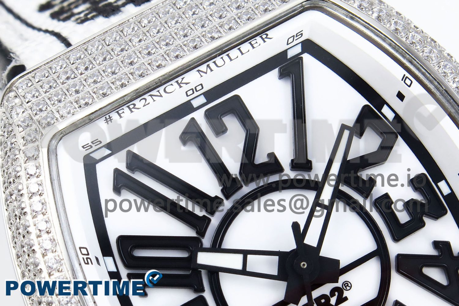 #FR2NCK Muller Vanguard SS Full Diamonds ABF Best Edition White Dial on Black Rubber Strap A2824 - Image 4