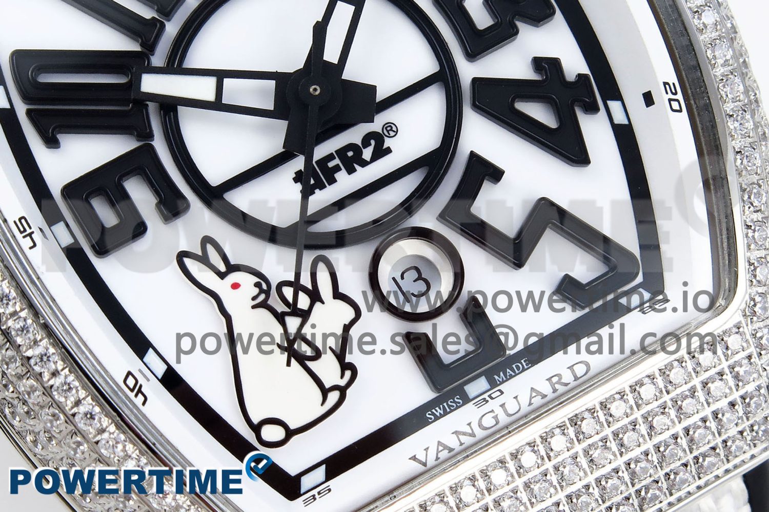 #FR2NCK Muller Vanguard SS Full Diamonds ABF Best Edition White Dial on Black Rubber Strap A2824 - Image 5