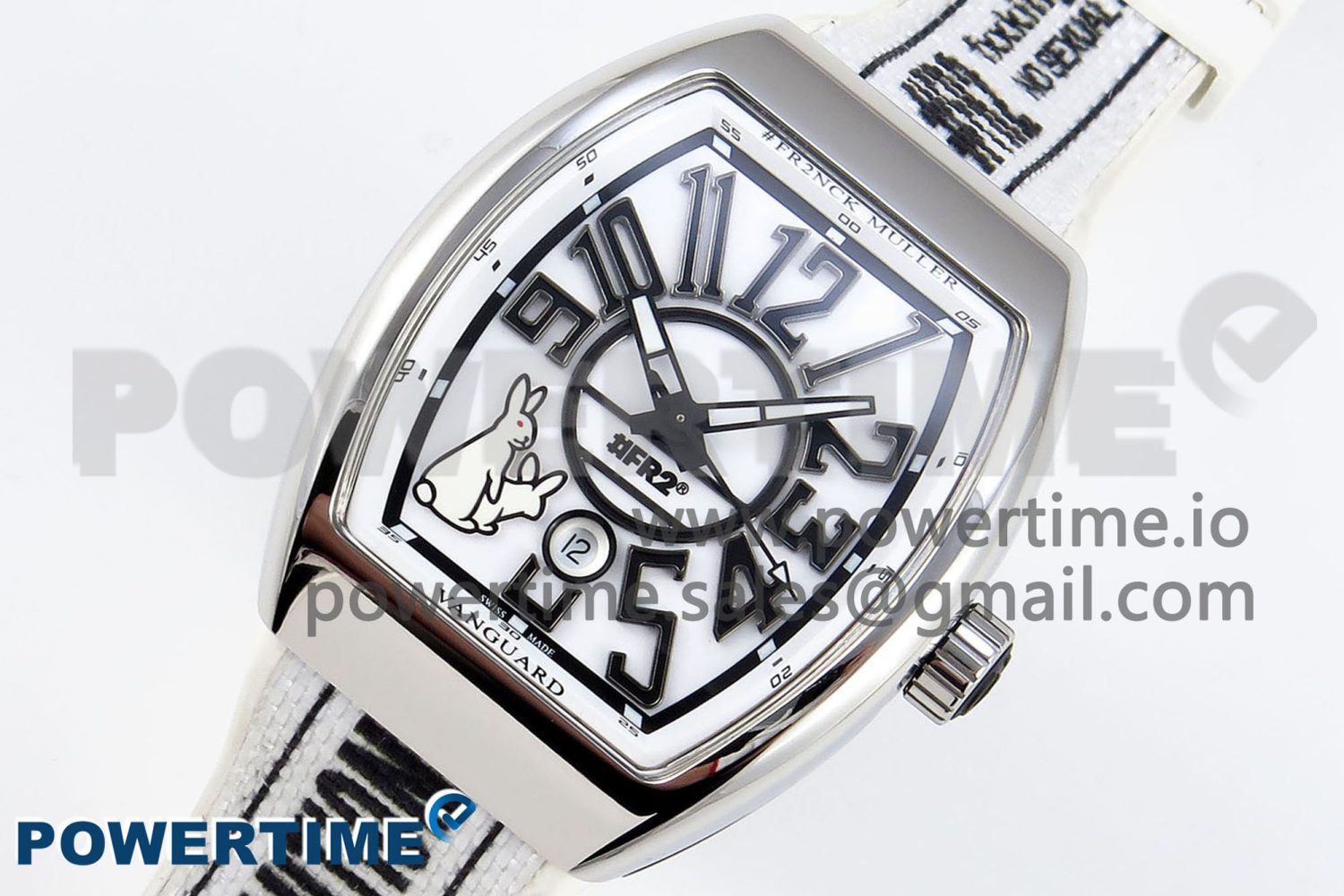 #FR2NCK Muller Vanguard Polished SS ABF Best Edition White Dial on White Rubber Strap A2824 - Image 2