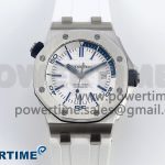 ROYAL OAK OFFSHORE DIVER 15710 IPF 1:1 BEST EDITION WHITE DIAL ON WHITE RUBBER STRAP SA3120 SUPER CLONE