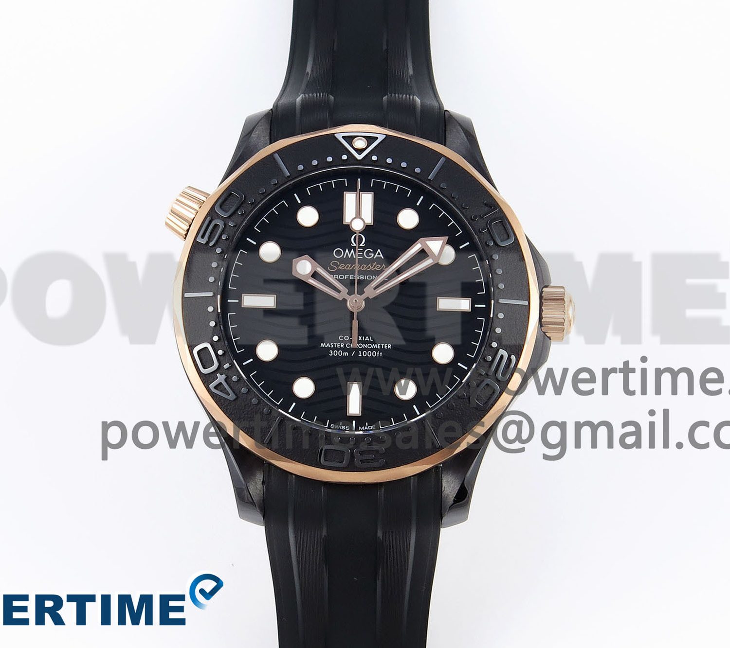 SEAMASTER 300M 43.5MM BLACK CERAMIC VSF 1:1 BEST EDITION BLACK DIAL RG BEZEL ON BLACK RUBBER STRAP A8806