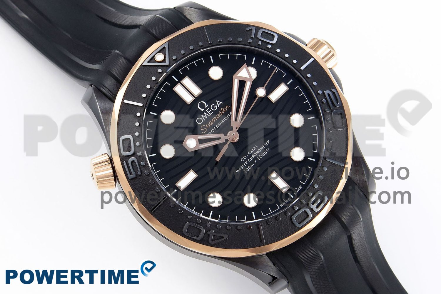 SEAMASTER 300M 43.5MM BLACK CERAMIC VSF 1:1 BEST EDITION BLACK DIAL RG BEZEL ON BLACK RUBBER STRAP A8806 - Image 3