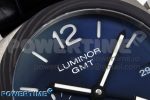PAM1279 X LUMINOR GMT 42MM TITANIUM VSF 1:1 BEST EDITION BLUE DIAL ON BLACK LEATHER STRAP P.9011 SUPER CLONE - Image 4