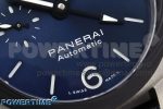 PAM1279 X LUMINOR GMT 42MM TITANIUM VSF 1:1 BEST EDITION BLUE DIAL ON BLACK LEATHER STRAP P.9011 SUPER CLONE - Image 5