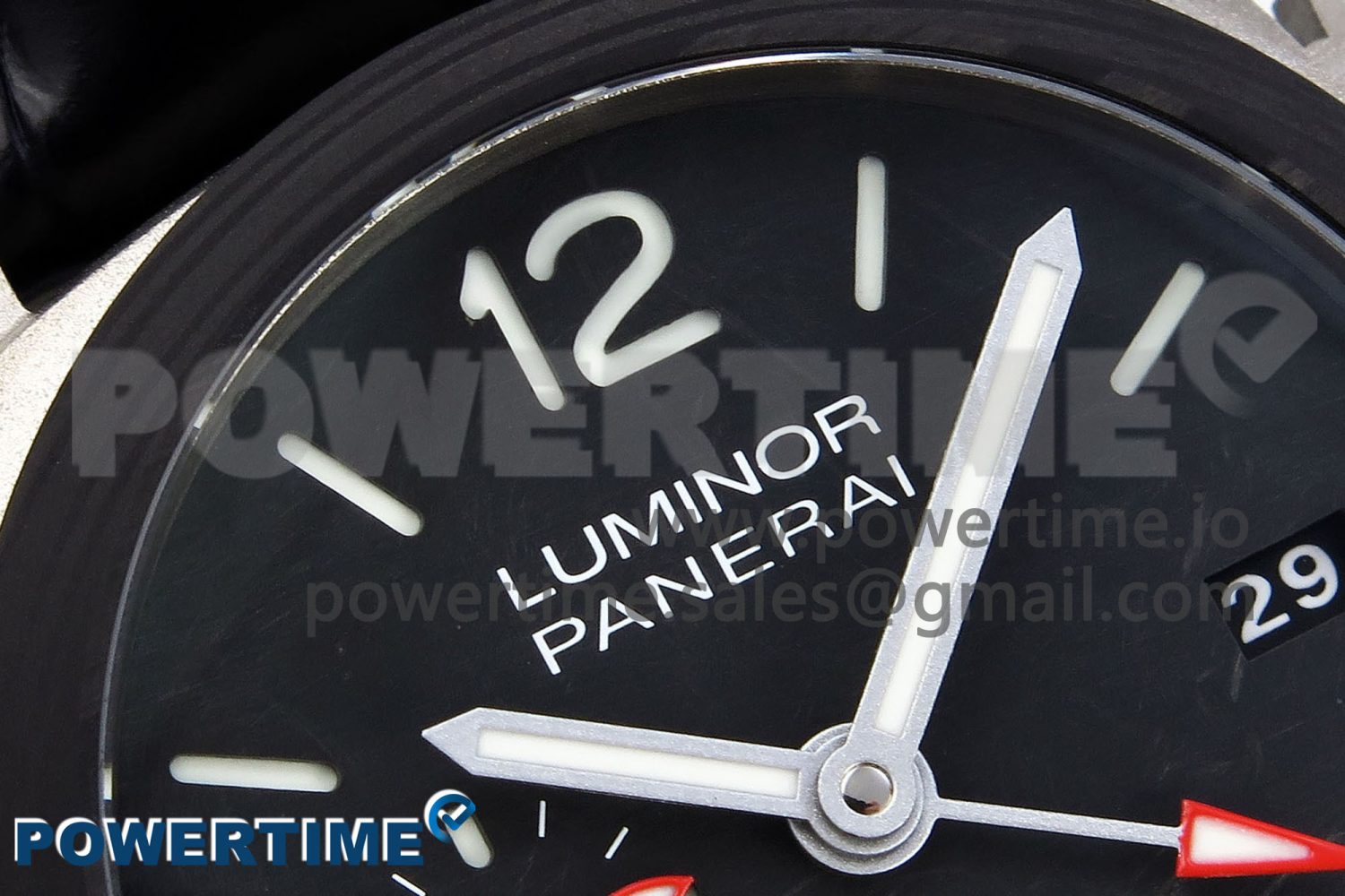 PAM1096 W LUMINOR GMT 42MM TITANIUM VSF 1:1 BEST EDITION BLACK DIAL ON BLACK LEATHER STRAP P.9011 SUPER CLONE - Image 4