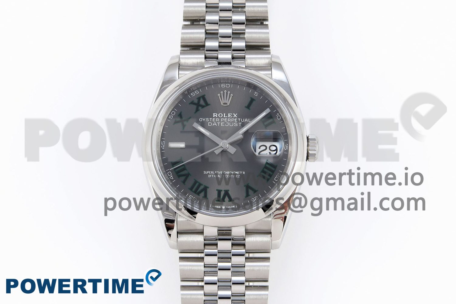 DATEJUST 36 SS 126200 VSF 1:1 BEST EDITION 904L STEEL GRAY DIAL GREEN ROMAN ON JUBILEE BRACELET VS3235 - Image 2