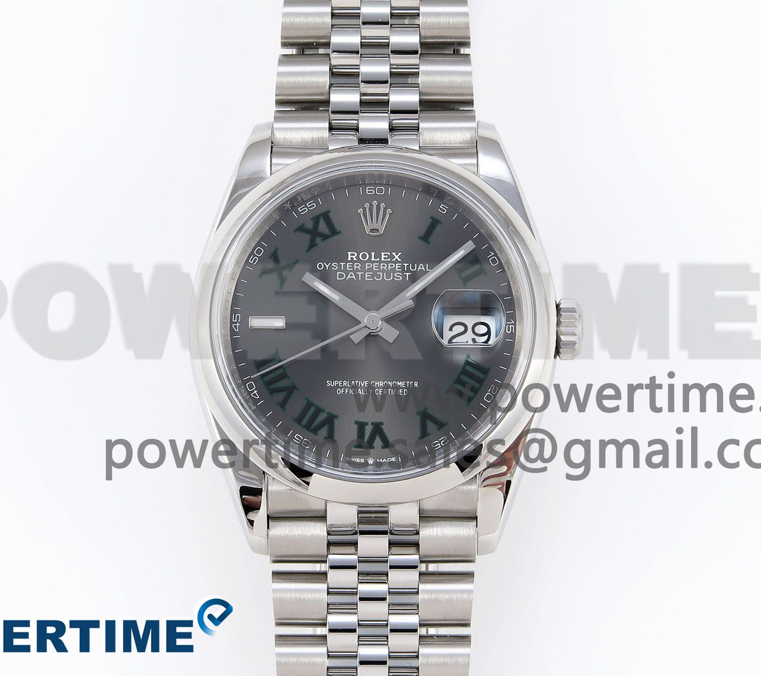 DATEJUST 36 SS 126200 VSF 1:1 BEST EDITION 904L STEEL GRAY DIAL GREEN ROMAN ON JUBILEE BRACELET VS3235