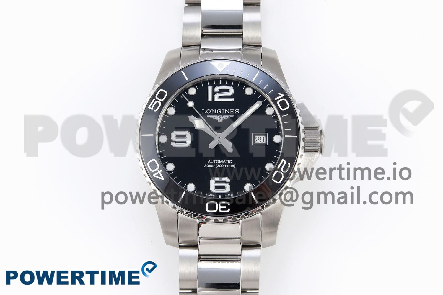 HYDROCONQUEST 43MM SS BLACK CERAMIC BEZEL XF 1:1 BEST EDITION BLACK DIAL ON SS BRACELET L888 - Image 1