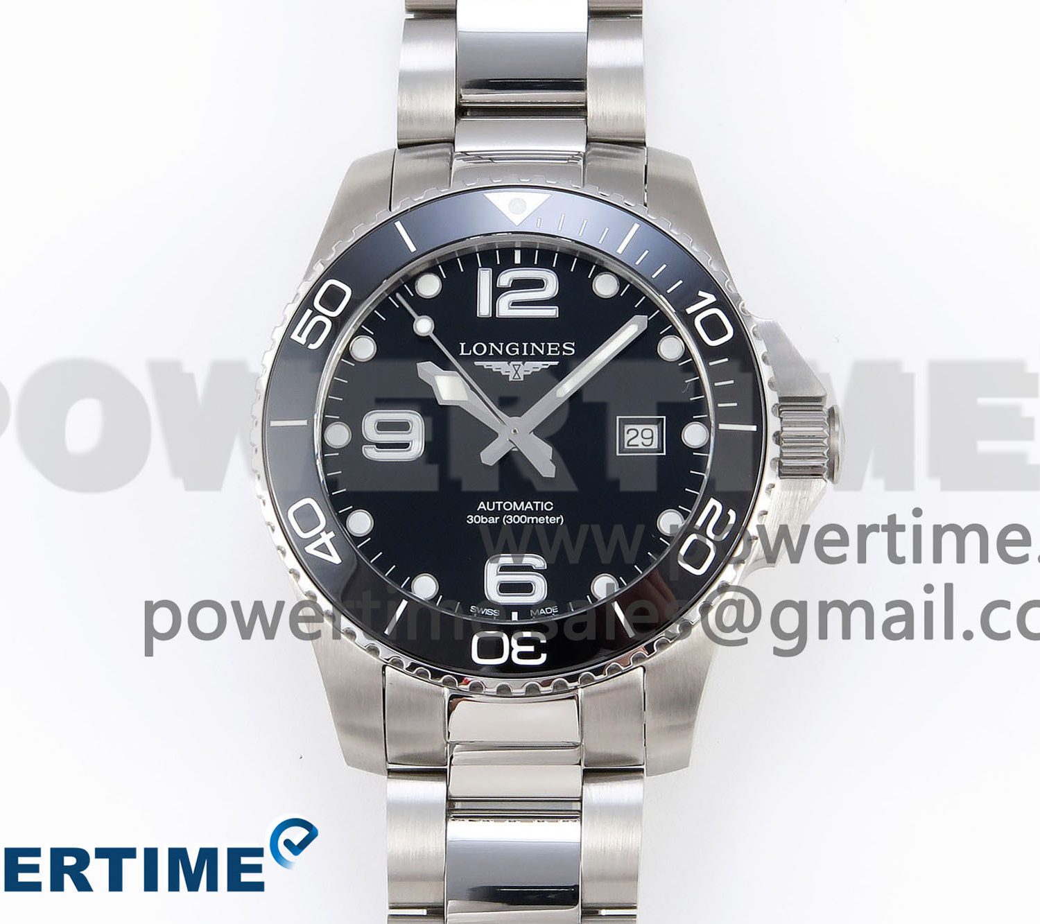 HYDROCONQUEST 43MM SS BLACK CERAMIC BEZEL XF 1:1 BEST EDITION BLACK DIAL ON SS BRACELET L888