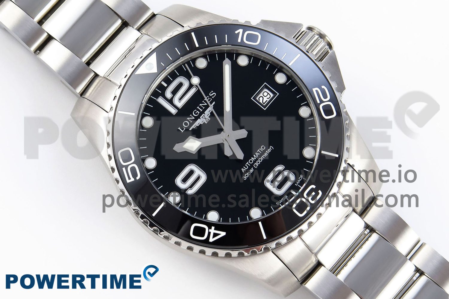 HYDROCONQUEST 43MM SS BLACK CERAMIC BEZEL XF 1:1 BEST EDITION BLACK DIAL ON SS BRACELET L888 - Image 3