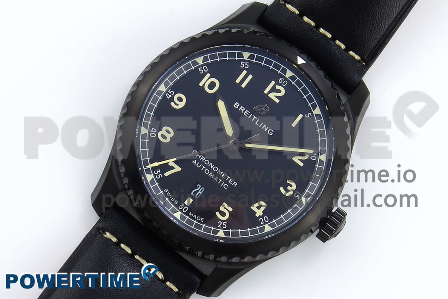 Navitimer 8 Automatic 41mm PVD TF 1:1 Best Edition Black Dial on Black Leather Strap A2824 - Image 2