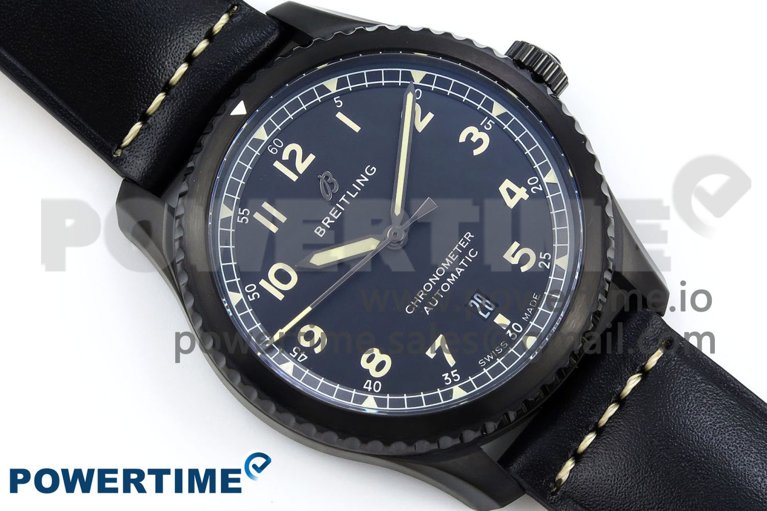 Navitimer 8 Automatic 41mm PVD TF 1:1 Best Edition Black Dial on Black Leather Strap A2824 - Image 3
