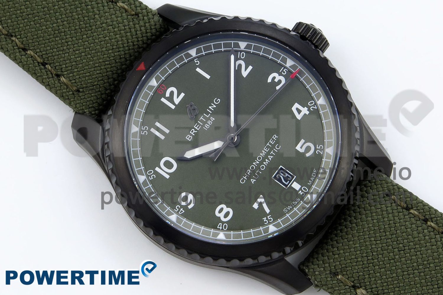 Navitimer 8 Automatic 41mm PVD TF 1:1 Best Edition Green Dial on Green Nylon Strap A2824 - Image 3