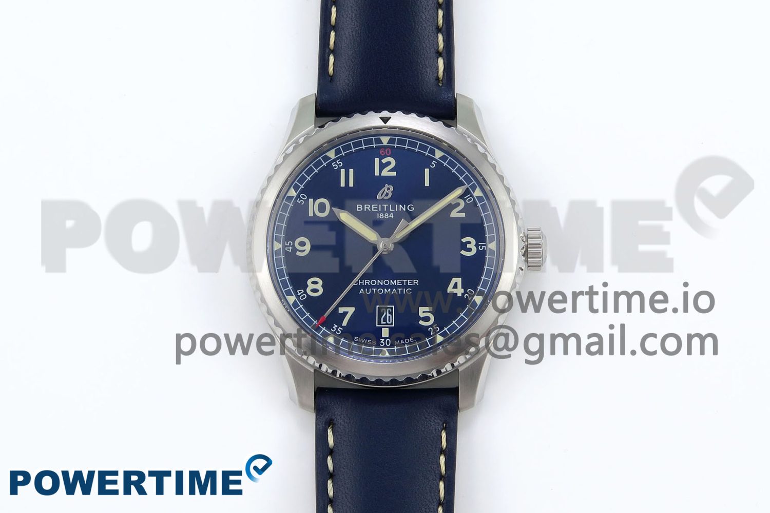 Navitimer 8 Automatic 41mm SS TF 1:1 Best Edition Blue Dial on Blue Leather Strap A2824 - Image 1