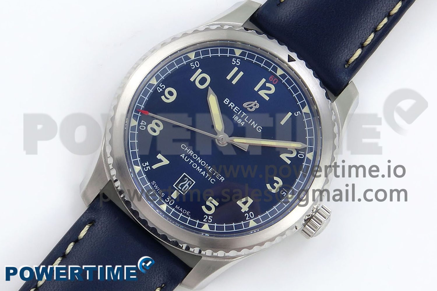 Navitimer 8 Automatic 41mm SS TF 1:1 Best Edition Blue Dial on Blue Leather Strap A2824 - Image 2