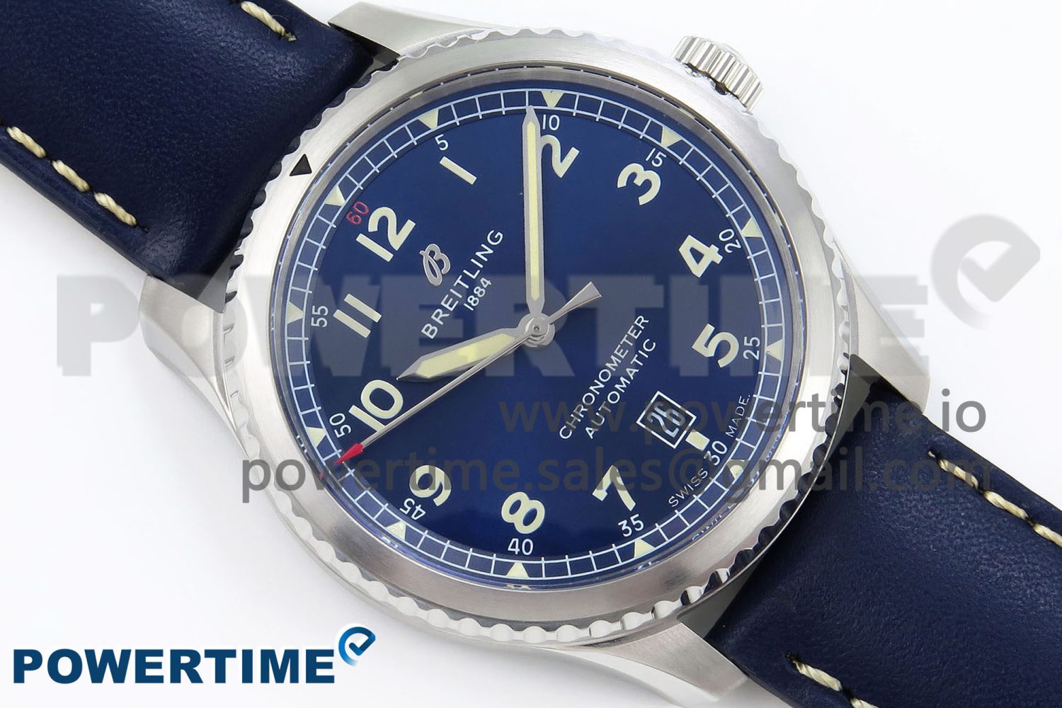 Navitimer 8 Automatic 41mm SS TF 1:1 Best Edition Blue Dial on Blue Leather Strap A2824 - Image 3