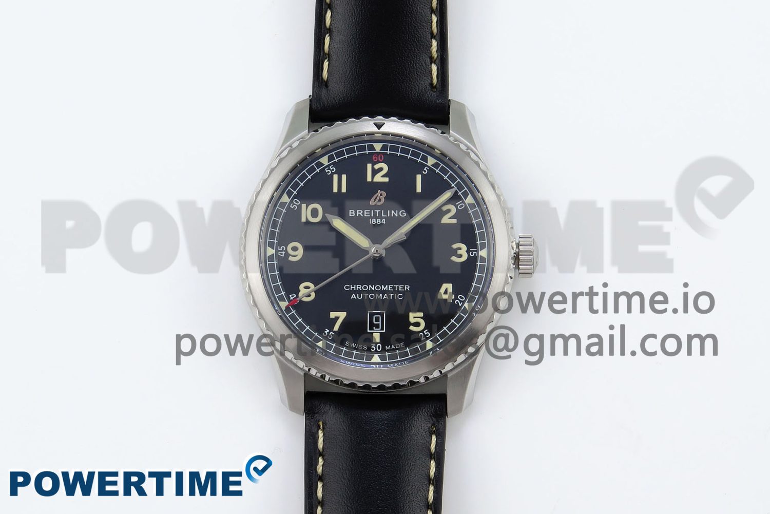 Navitimer 8 Automatic 41mm SS TF 1:1 Best Edition Black Dial on Black Leather Strap A2824 - Image 1