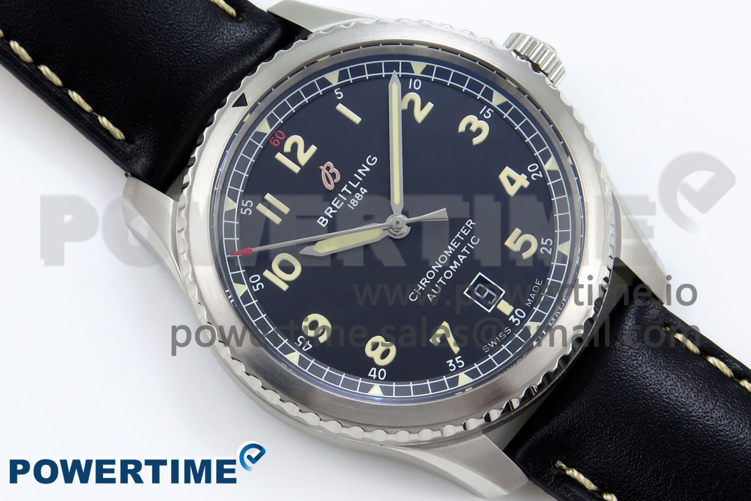 Navitimer 8 Automatic 41mm SS TF 1:1 Best Edition Black Dial on Black Leather Strap A2824 - Image 3