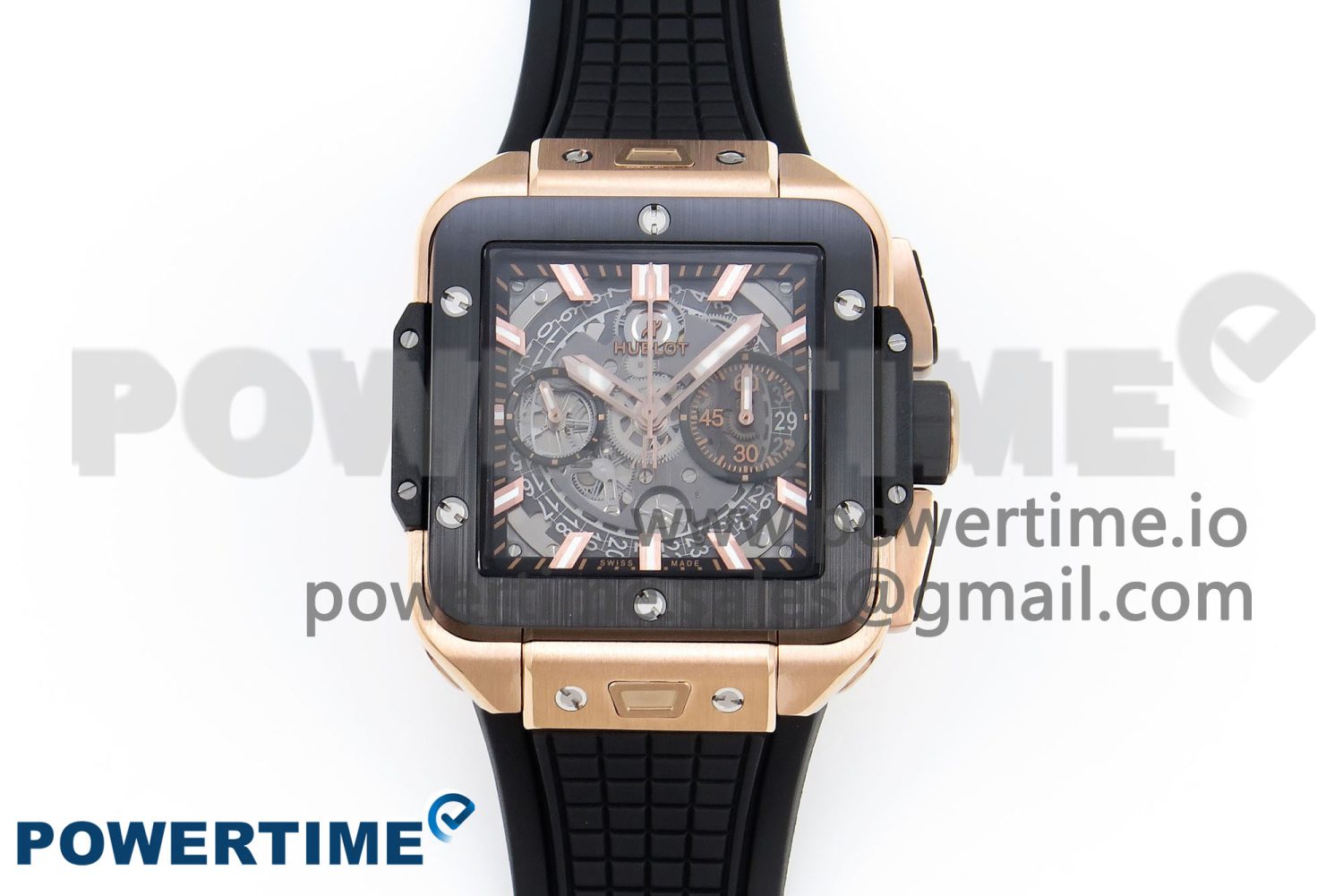 Square Bang Unico 42mm RG BBF 1:1 Best Edition Skeleton Dial Ceramic Bezel on Black Rubber Strap A1280 - Image 1