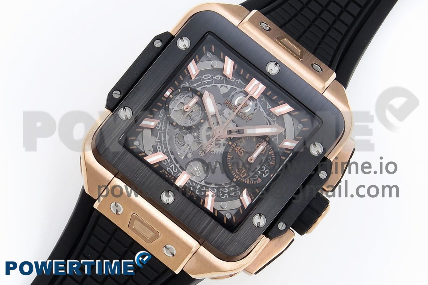 Square Bang Unico 42mm RG BBF 1:1 Best Edition Skeleton Dial Ceramic Bezel on Black Rubber Strap A1280 - Image 2