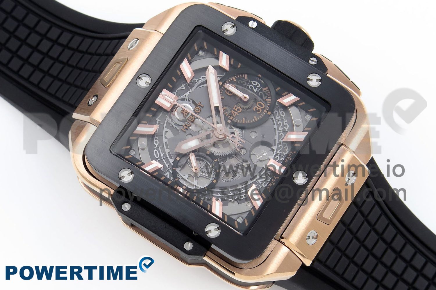 Square Bang Unico 42mm RG BBF 1:1 Best Edition Skeleton Dial Ceramic Bezel on Black Rubber Strap A1280 - Image 3