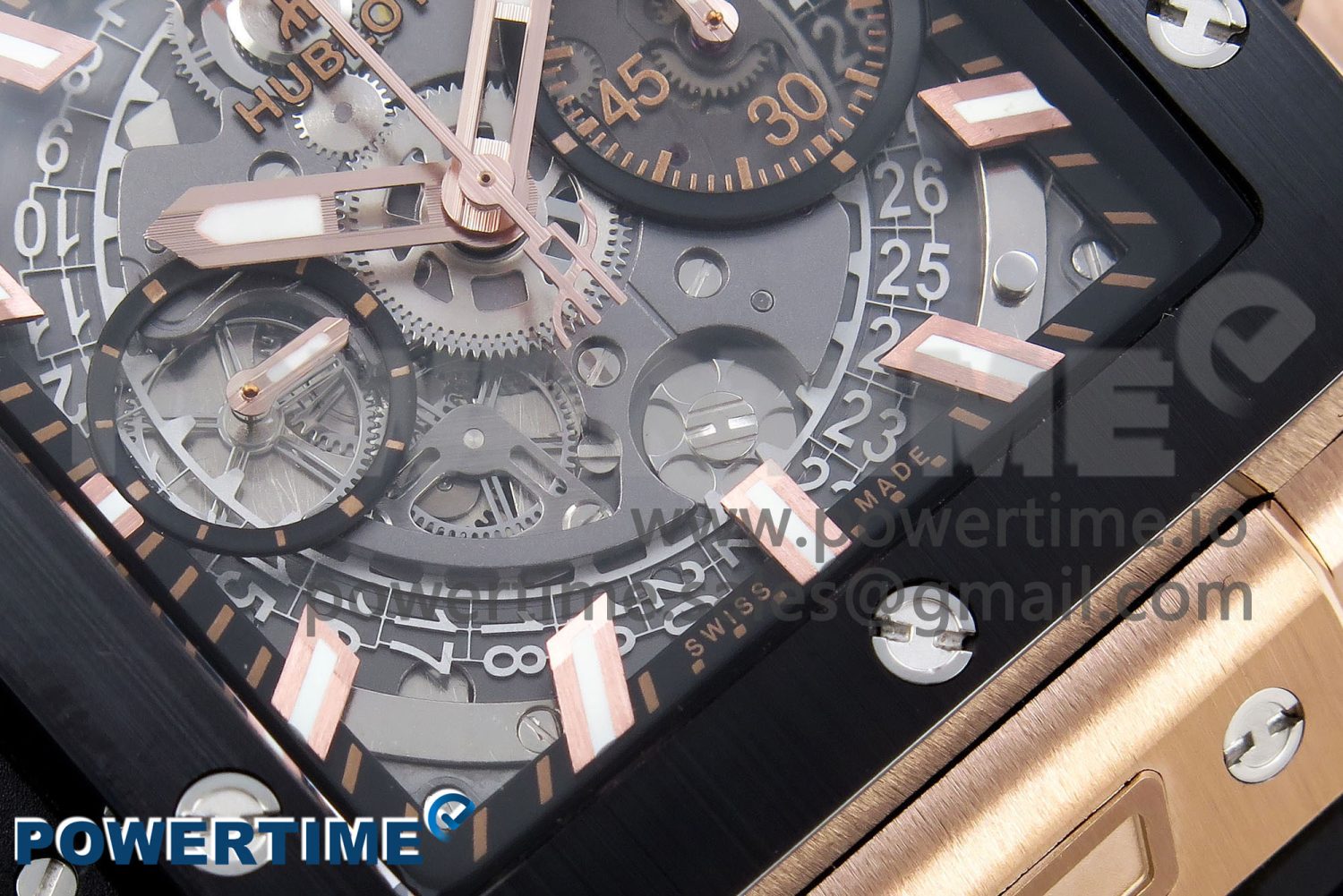 Square Bang Unico 42mm RG BBF 1:1 Best Edition Skeleton Dial Ceramic Bezel on Black Rubber Strap A1280 - Image 5