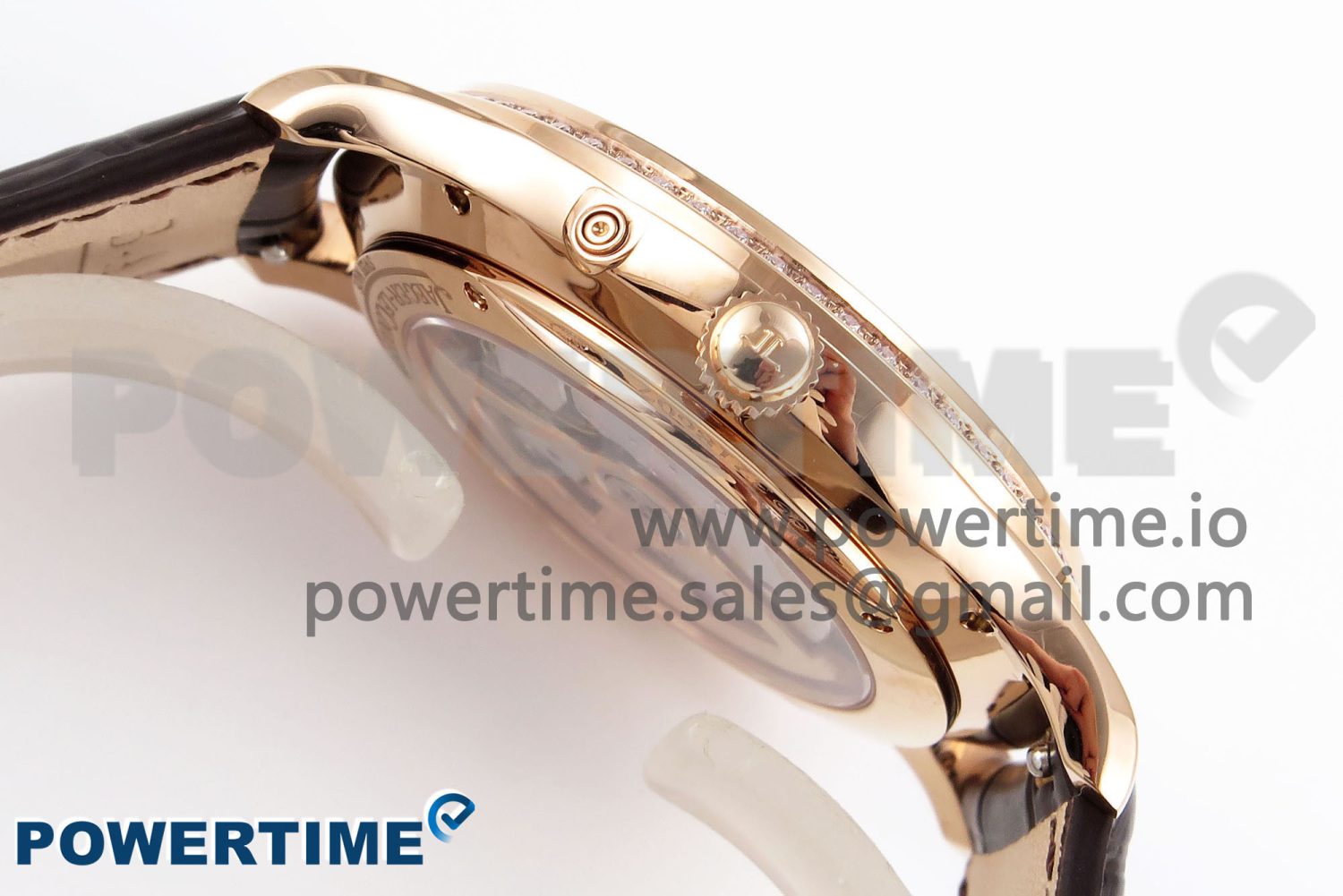 Master Ultra Thin Moon RG APSF 1:1 Best Edition White Dial Diamonds Bezel on Brown Leather Strap SA925 Super Clone - Image 6