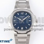 NAUTILUS 7118 LADIES SS PPF 1:1 BEST EDITION BLUE DIAL DIAMONDS BEZEL ON SS BRACELET 324CS