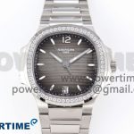 NAUTILUS 7118 LADIES SS PPF 1:1 BEST EDITION BROWN DIAL DIAMONDS BEZEL ON SS BRACELET 324CS