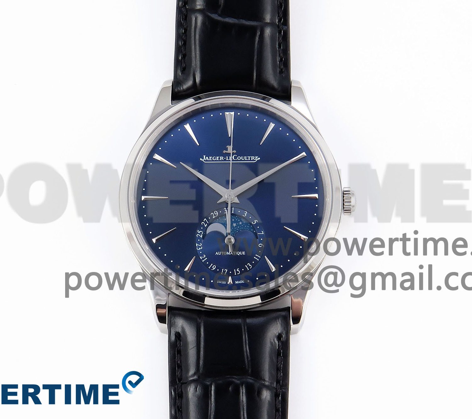 Master Ultra Thin Moon SS APSF 1:1 Best Edition Blue Dial on Black Leather Strap SA925 Super Clone