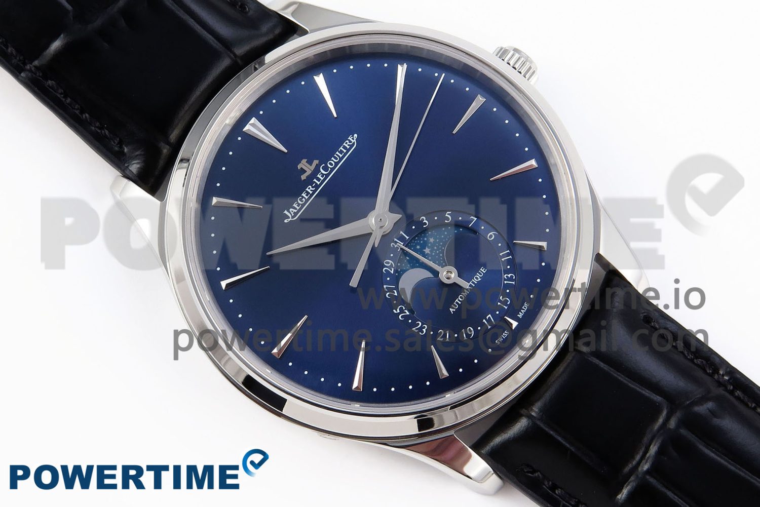 Master Ultra Thin Moon SS APSF 1:1 Best Edition Blue Dial on Black Leather Strap SA925 Super Clone - Image 3