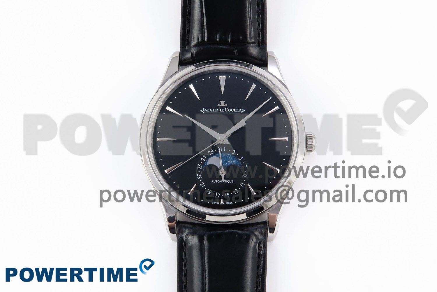 Master Ultra Thin Moon SS APSF 1:1 Best Edition Black Dial on Black Leather Strap SA925 Super Clone - Image 1