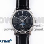 Master Ultra Thin Moon SS APSF 1:1 Best Edition Black Dial on Black Leather Strap SA925 Super Clone
