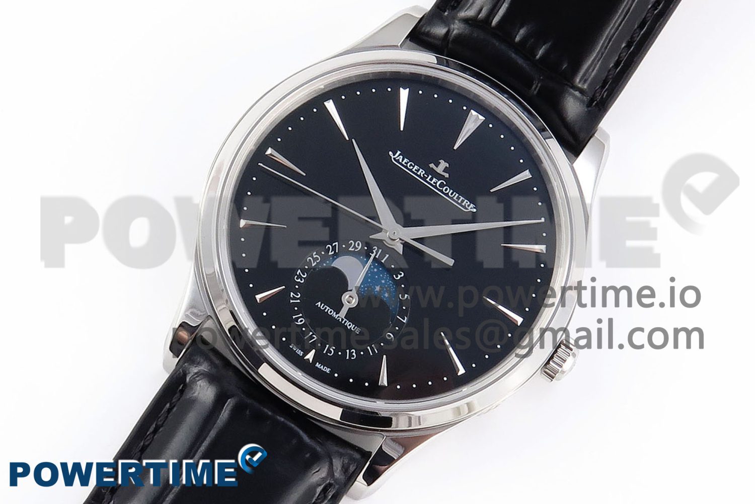 Master Ultra Thin Moon SS APSF 1:1 Best Edition Black Dial on Black Leather Strap SA925 Super Clone - Image 2