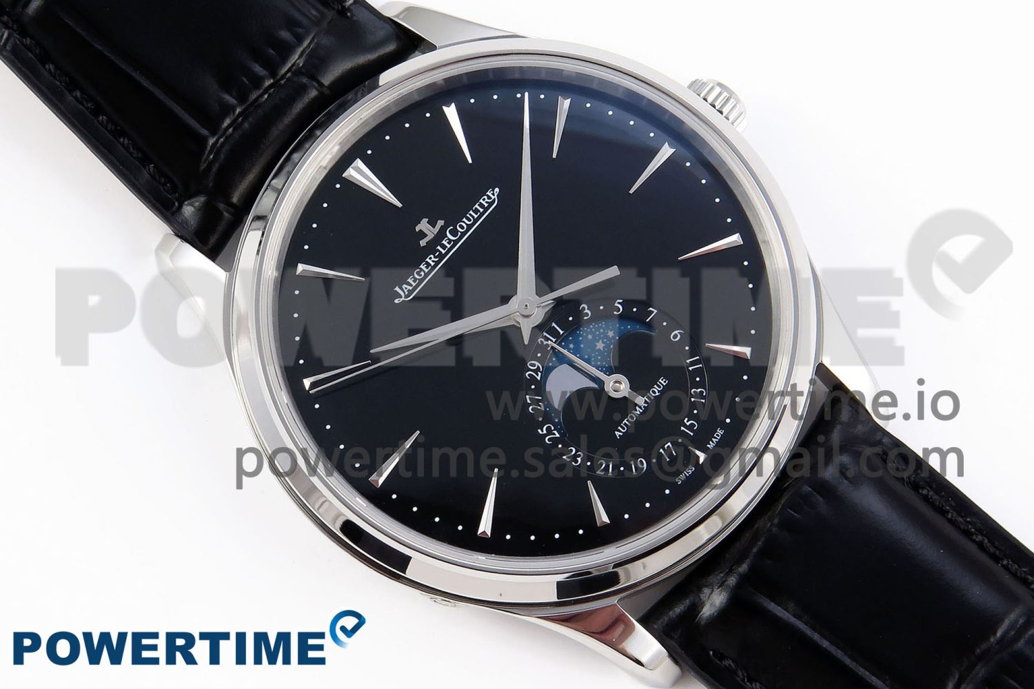 Master Ultra Thin Moon SS APSF 1:1 Best Edition Black Dial on Black Leather Strap SA925 Super Clone - Image 3